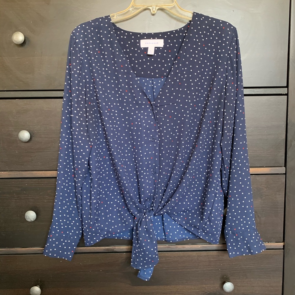 POPSUGAR Polka Dot Front-tie Blouse